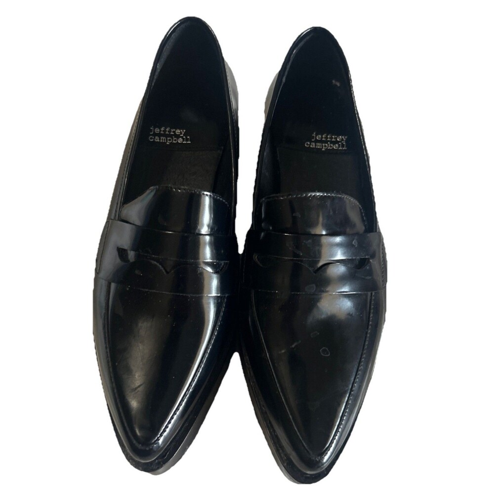 Jeffrey Campbell Suit You Sz 5.5 Platform Loafer Chunky Wedge Pointed Toe Black - Picture 6 of 16